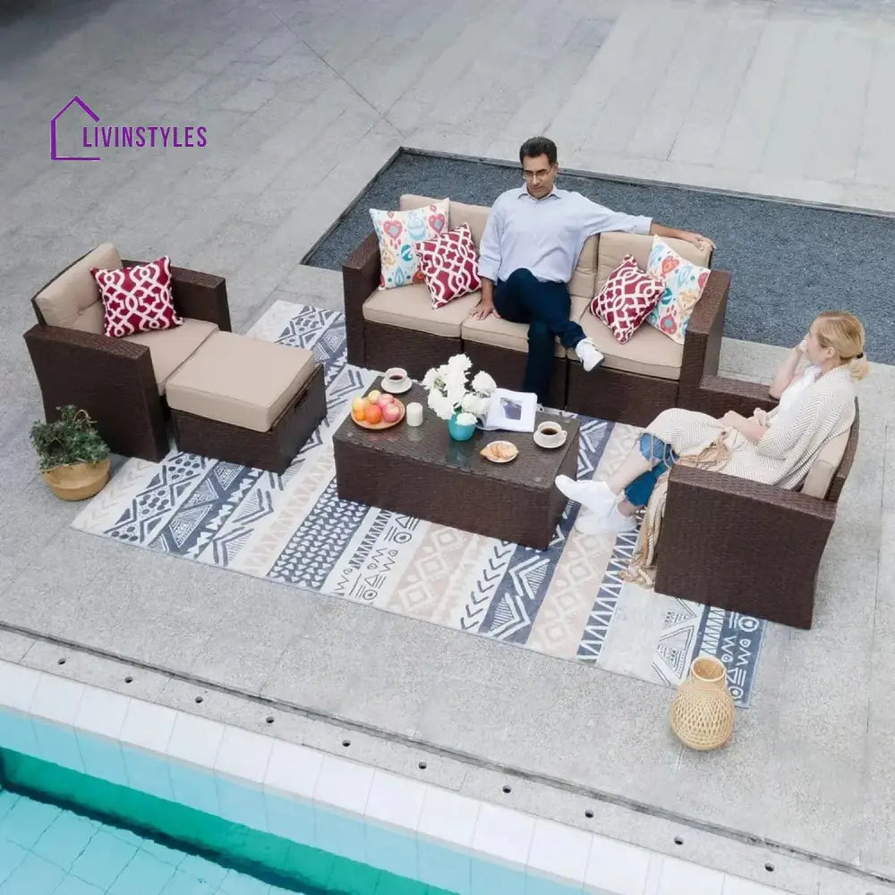 Halima Outdoor Rattan Wicker Sectional 6-Seater Sofa Set - Sofa Set