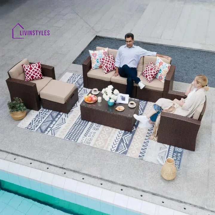 Halima Outdoor Rattan Wicker Sectional 6-Seater Sofa Set - Sofa Set
