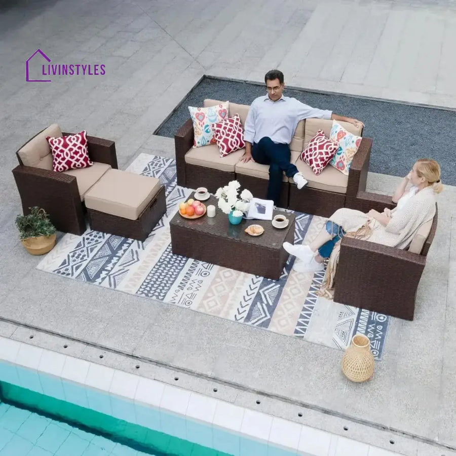 Halima Outdoor Rattan Wicker Sectional 6-Seater Sofa Set - Sofa Set