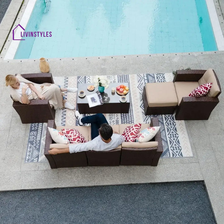 Halima Outdoor Rattan Wicker Sectional 6-Seater Sofa Set - Sofa Set