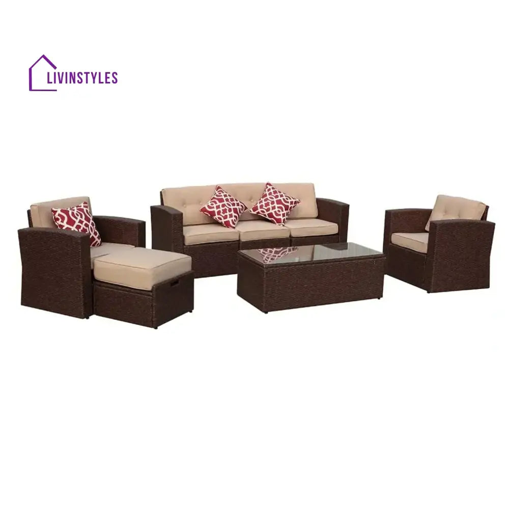Halima Outdoor Rattan Wicker Sectional 6-Seater Sofa Set - Sofa Set