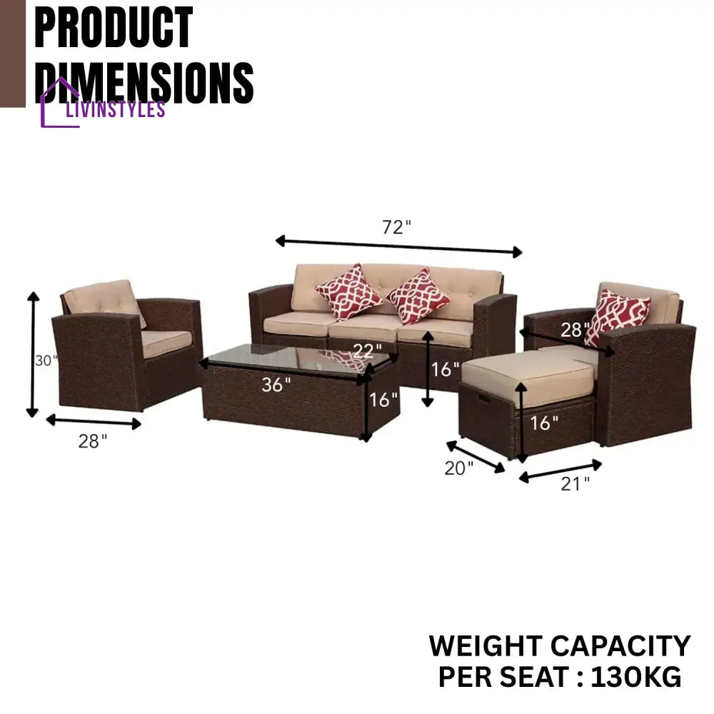 Halima Outdoor Rattan Wicker Sectional 6-Seater Sofa Set - Sofa Set
