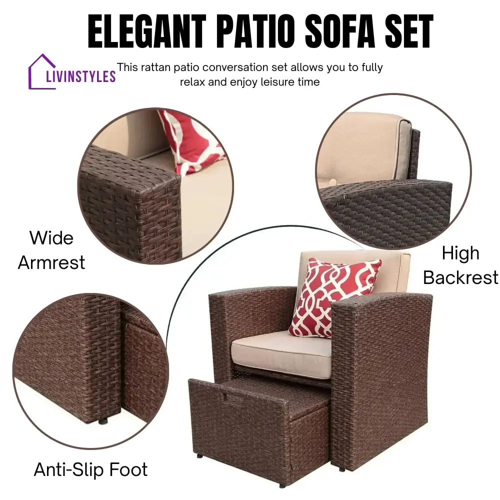 Halima Outdoor Rattan Wicker Sectional 6-Seater Sofa Set - Sofa Set