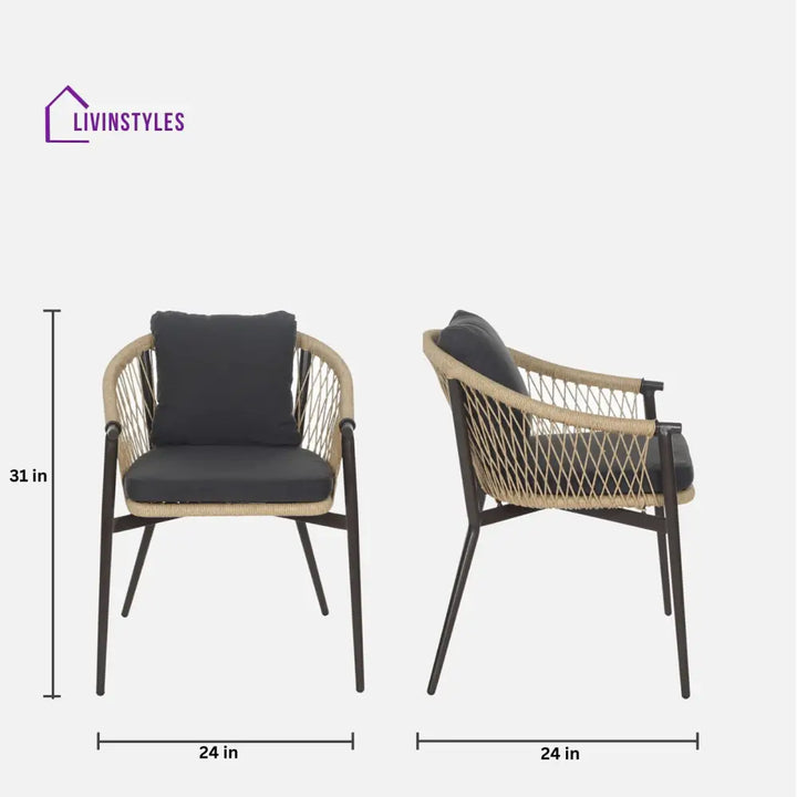 Hall Outdoor Patio Seating Set 4 Chairs and 1 Table Set (Black + Honey) Braided & Rope - Dining sets