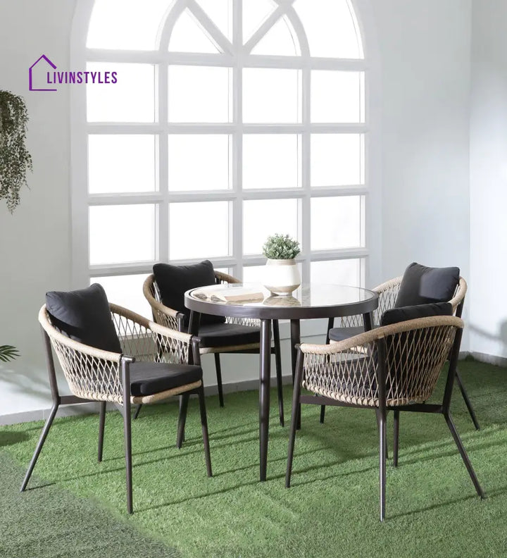 Hall Outdoor Patio Seating Set 4 Chairs and 1 Table Set (Black + Honey) Braided & Rope - Dining sets