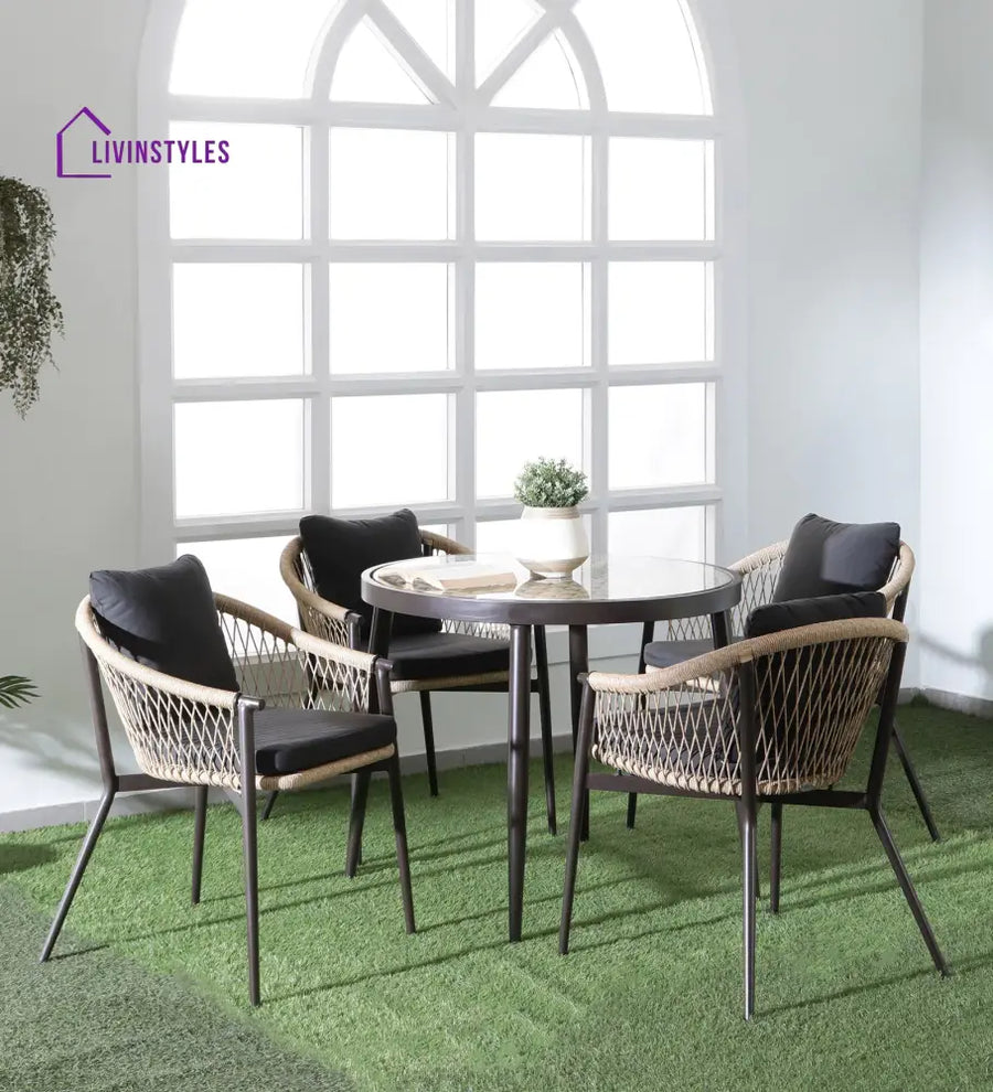 Hall Outdoor Patio Seating Set 4 Chairs and 1 Table Set (Black + Honey) Braided & Rope - Dining sets