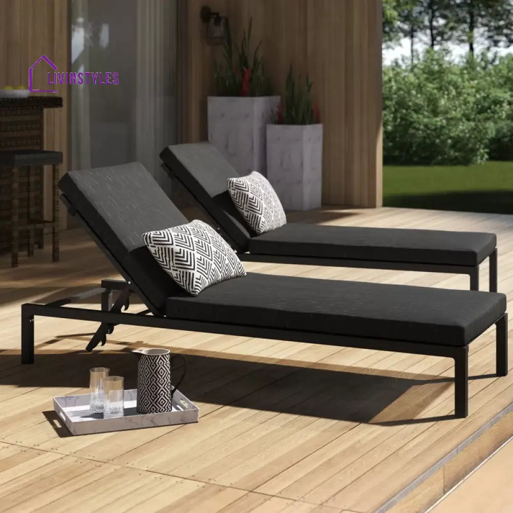Hamper Outdoor Swimming Poolside Lounger Set of 2 (Black) - Loungers