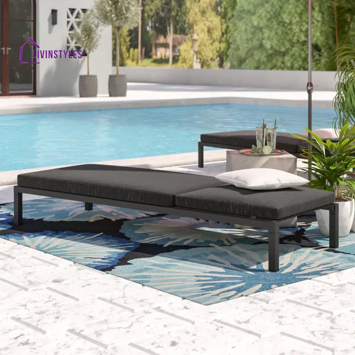 Hamper Outdoor Swimming Poolside Lounger Set of 2 (Black) - Loungers