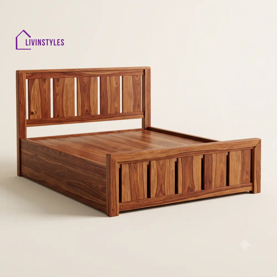 Hamsini Sheesham Wood Bed With Box Storage | Wooden Bed