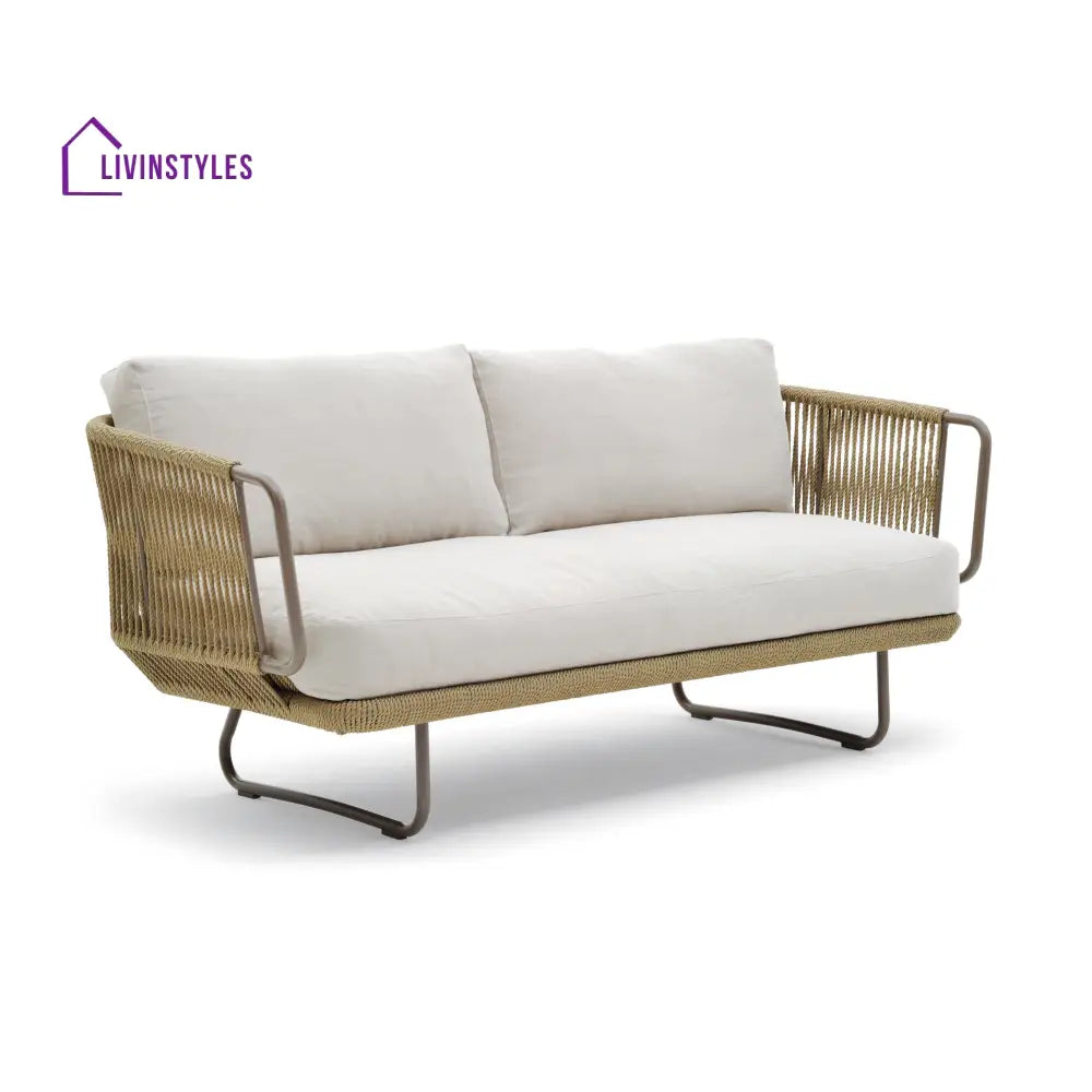 Hancy Outdoor Sofa Set 6 Seater 2 Ottoman and 1 Center Table + 1 side table Set (Tan + Beige) Braided & Rope - Sofa Sets