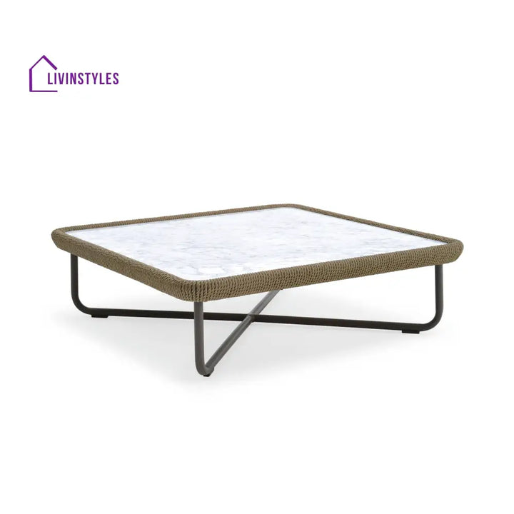 Hancy Outdoor Sofa Set 6 Seater 2 Ottoman and 1 Center Table + 1 side table Set (Tan + Beige) Braided & Rope - Sofa Sets