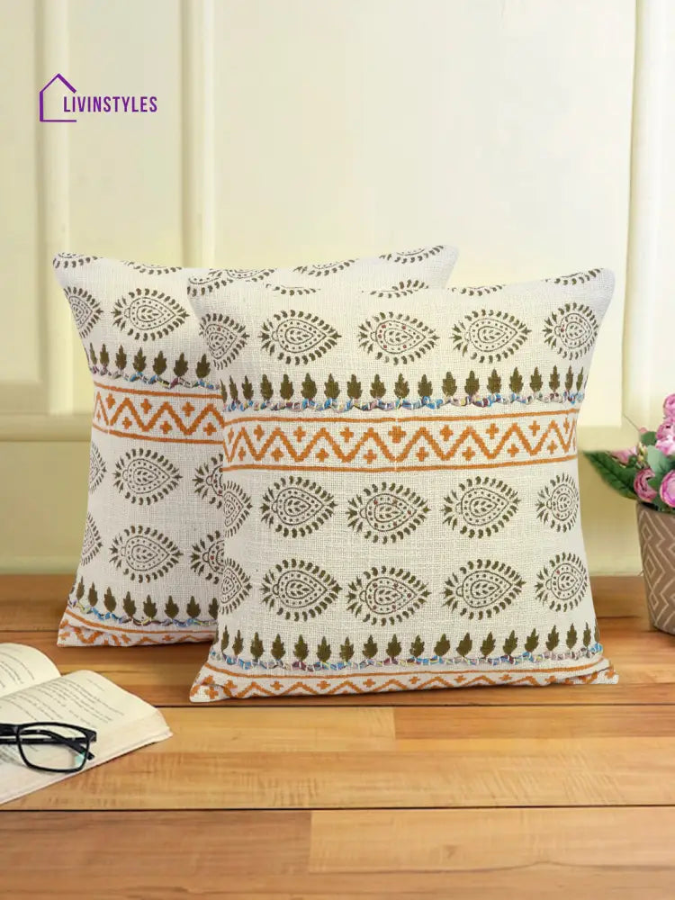 Hand Block 100% Cotton Cushion Cover Set Of 2 (18X18 Inch)
