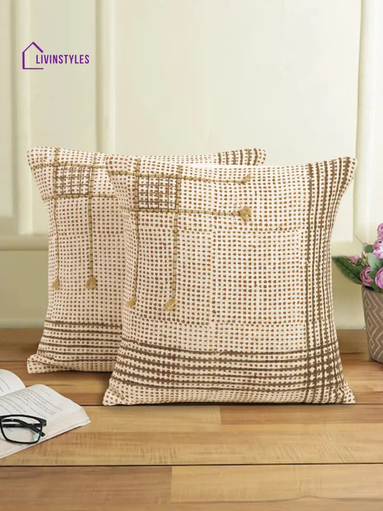 Hand Block Multi Color Cushion Cover Set Of 2 (18X18 Inch)