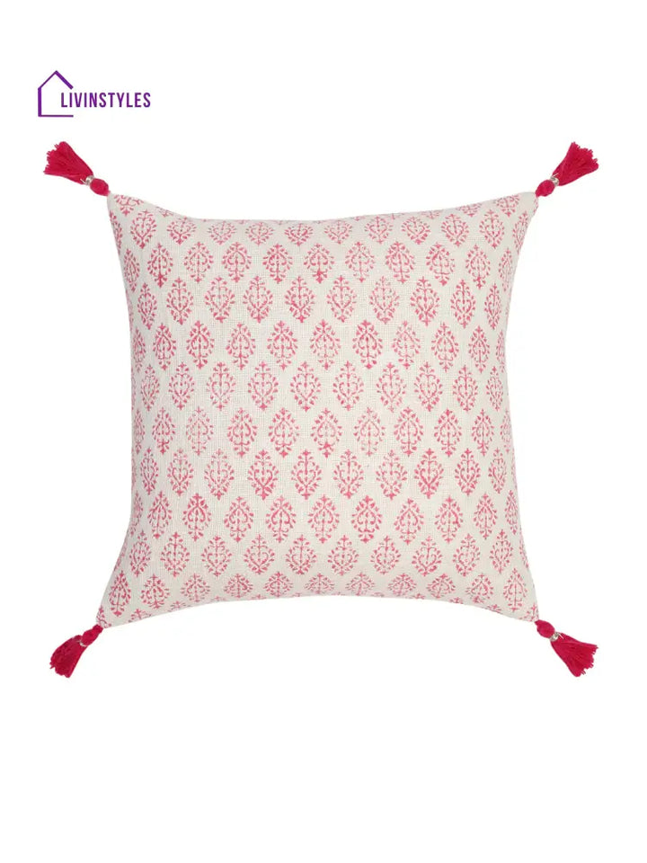Hand Block Pink Color Cushion Cover Set Of 2 (18X18 Inch)