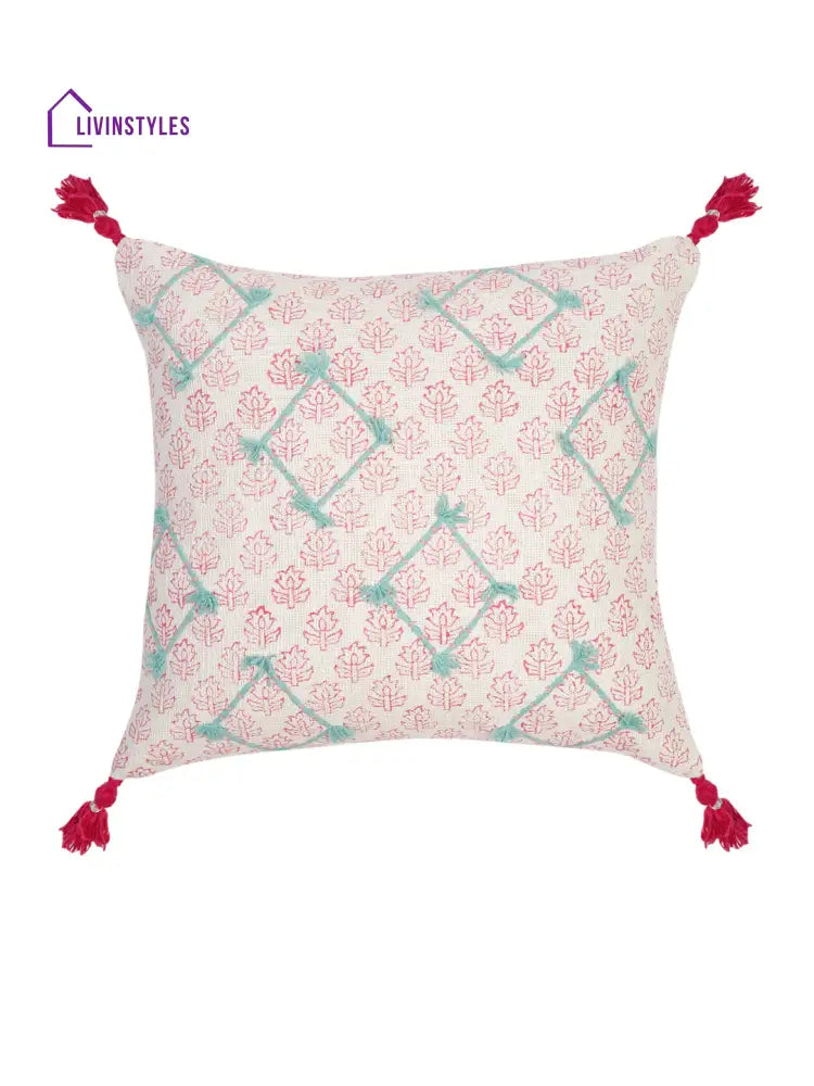 Hand Block Pink Color Cushion Cover Set Of 2 (18X18 Inch)