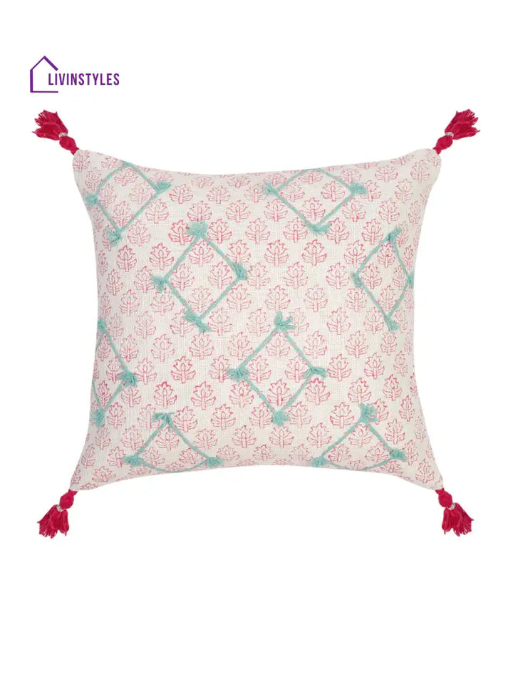 Hand Block Pink Color Cushion Cover Set Of 2 (18X18 Inch)