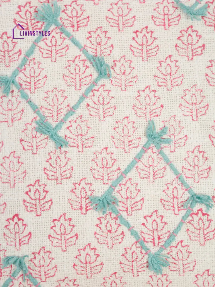 Hand Block Pink Color Cushion Cover Set Of 2 (18X18 Inch)