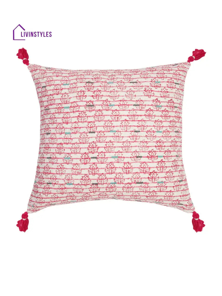Hand Block Pink Color Cushion Cover Set Of 2 (18X18 Inch)