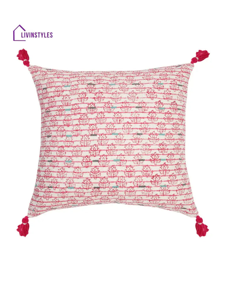 Hand Block Pink Color Cushion Cover Set Of 2 (18X18 Inch)