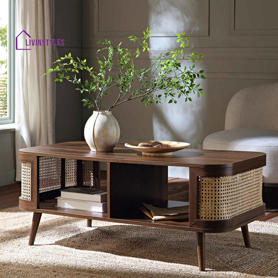 Izzy Curved Rattan Coffee Table Walnut Coffee Table