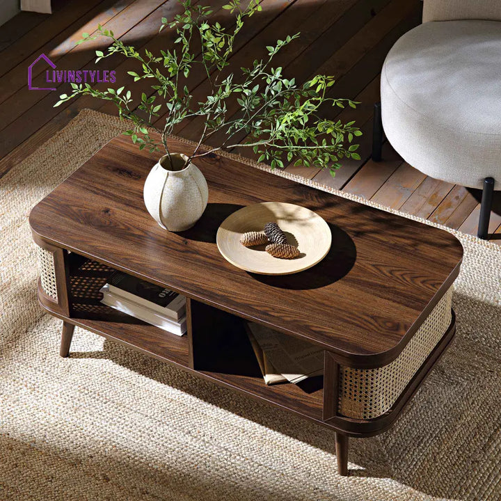 Izzy Curved Rattan Coffee Table Walnut Coffee Table