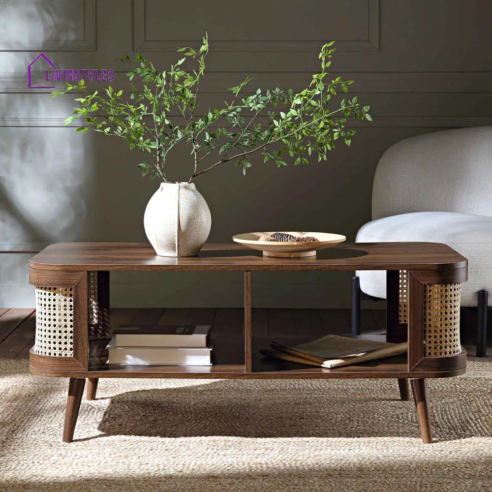 Izzy Curved Rattan Coffee Table Walnut Coffee Table