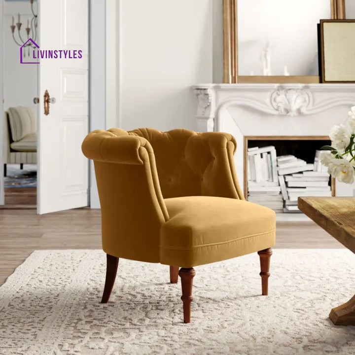 Hanika Solid Wood and Fabric Arm Chair | Living Room Chair | Lounge Chair