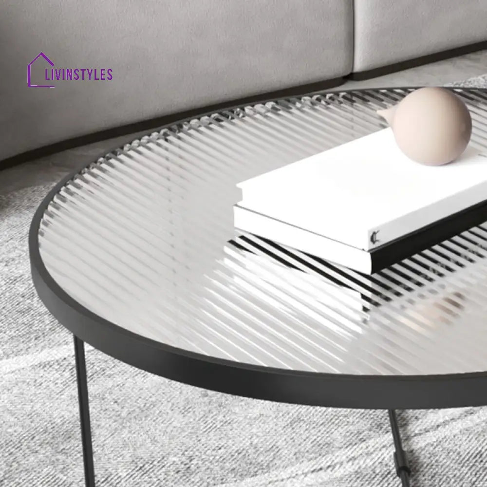 Haniya Fluted Glass Top Coffee Table for Living Room