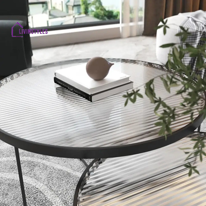 Haniya Fluted Glass Top Coffee Table for Living Room