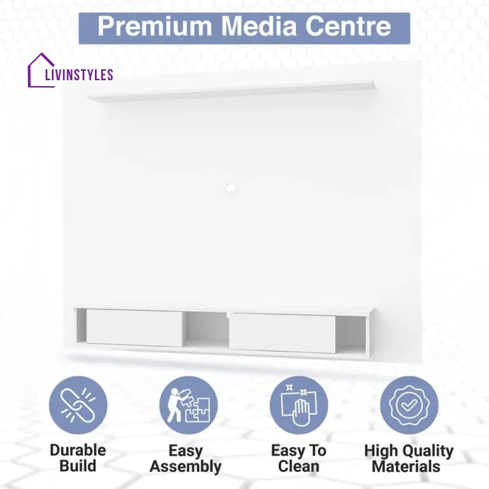 Hannah Wall Mounted White Finish Tv Unit Stand for Living Room