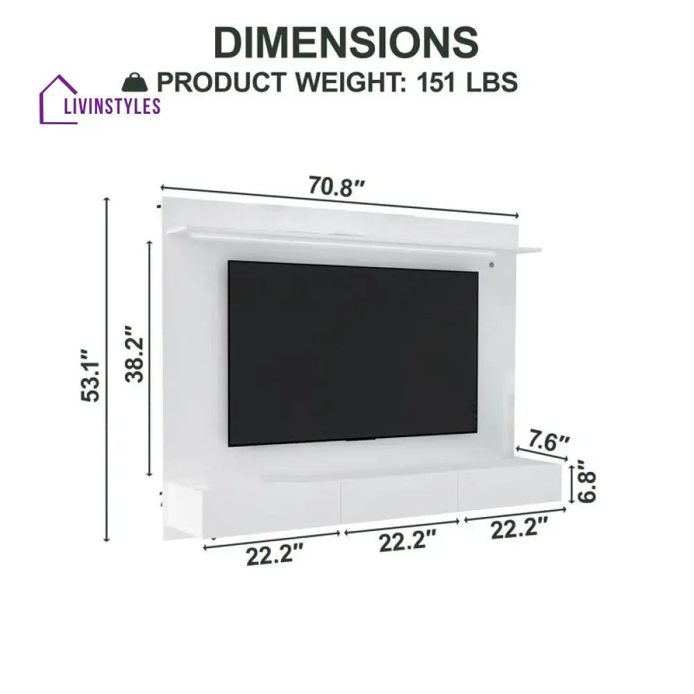 Hannah Wall Mounted White Finish Tv Unit Stand for Living Room