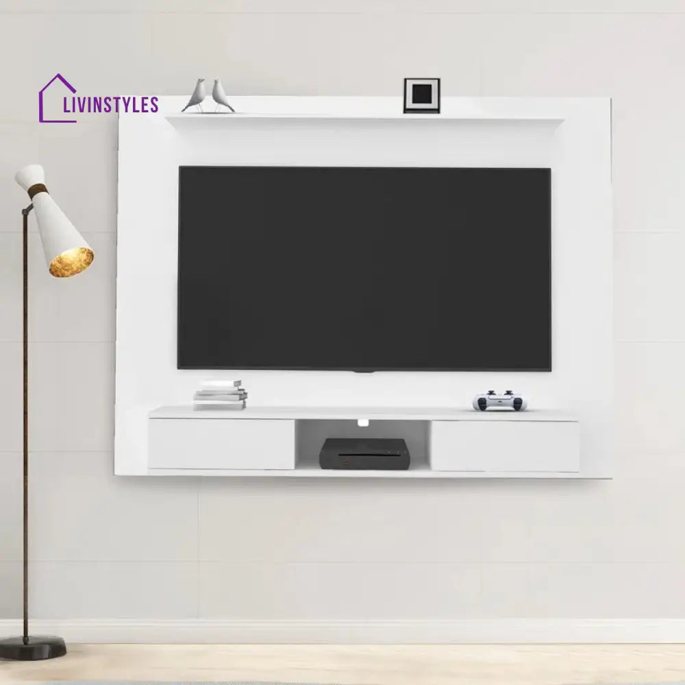 Hannah Wall Mounted White Finish Tv Unit Stand for Living Room