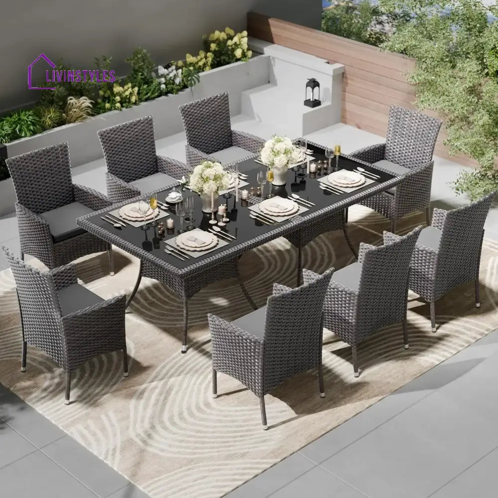 Hansika 10-Piece Outdoor Patio Rattan Dining Set - Dining Set
