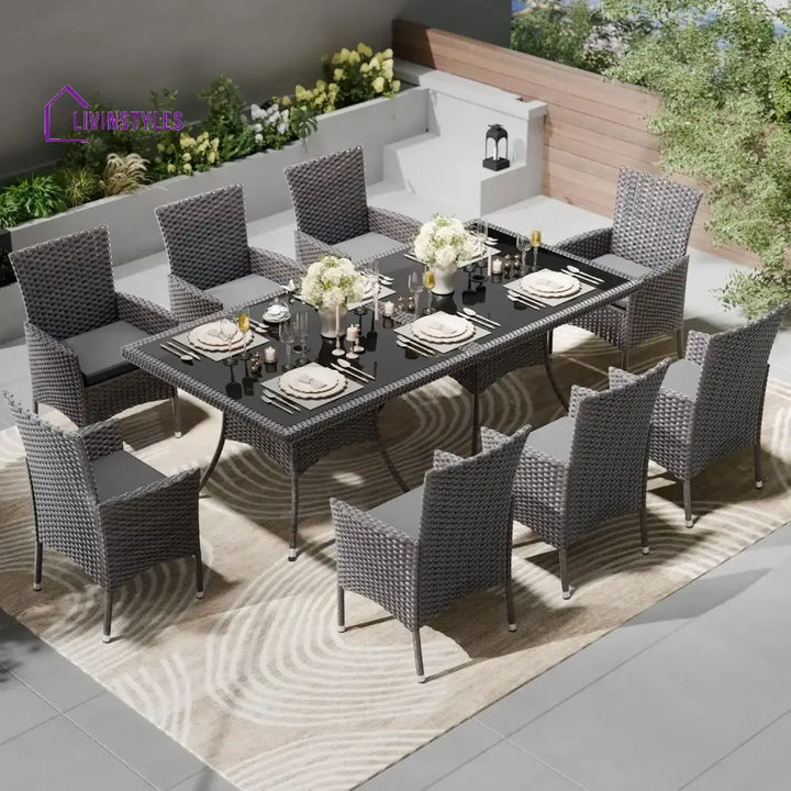 Hansika 10-Piece Outdoor Patio Rattan Dining Set - Dining Set
