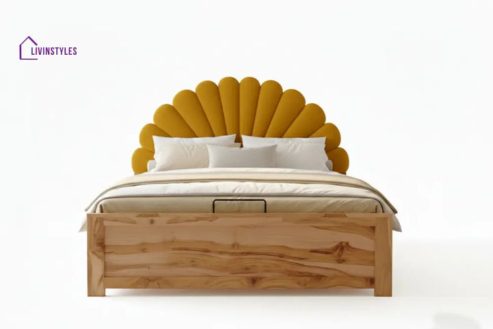 Hao Real Teak wood Hydraulic Bed King Size - Mustard Yellow