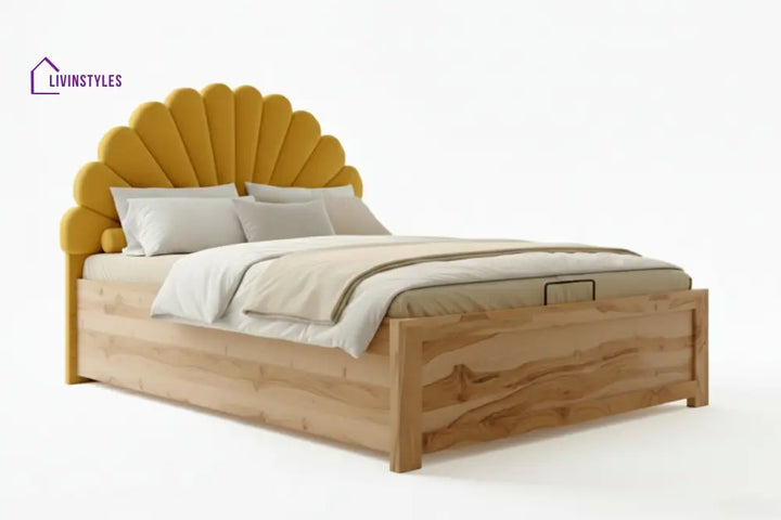 Hao Real Teak wood Hydraulic Bed King Size - Mustard Yellow
