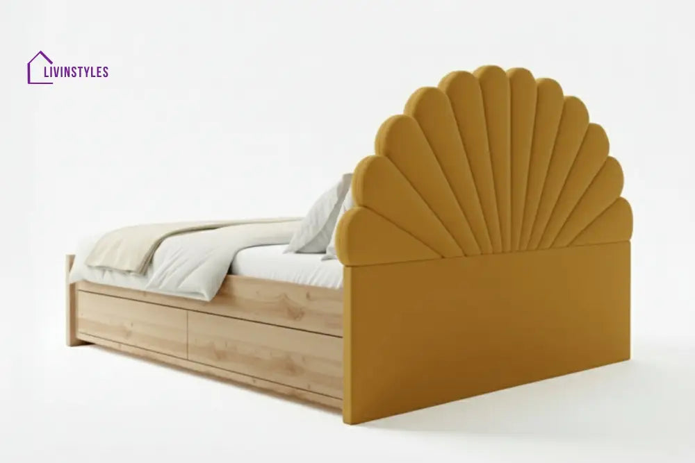 Hao Real Teak wood Hydraulic Bed King Size - Mustard Yellow