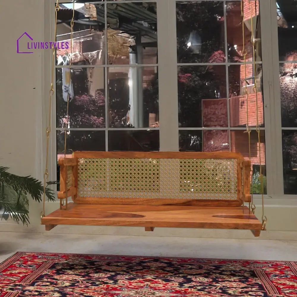 Harbor Classic Reversible Cane Back Wooden Handmade Swing for Home Swing