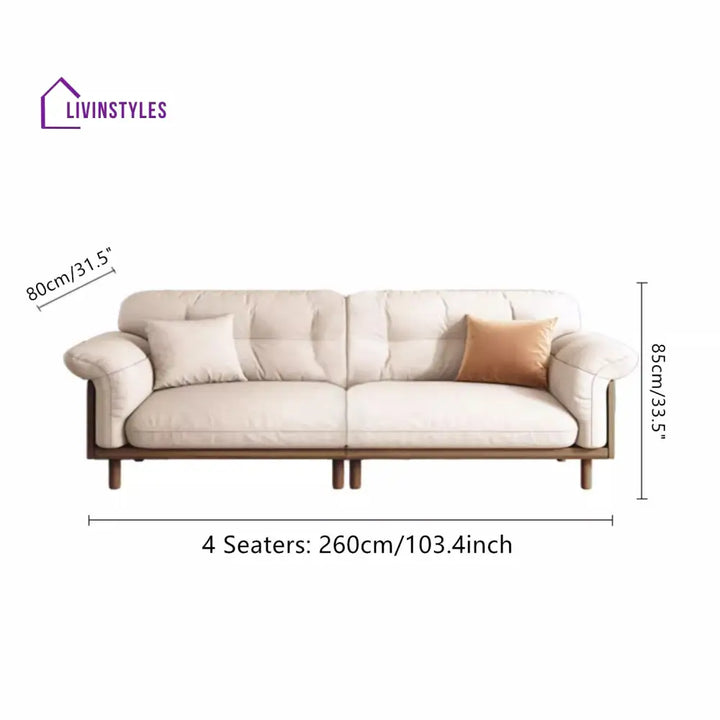 Japandi Style Upholstered Cotton Linen Sofa WALNUT / 2.6M/102.4INCH-4 SEATERS SOFA