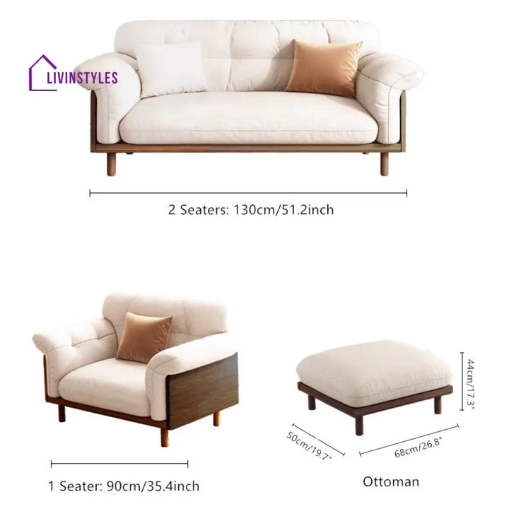 Japandi Style Upholstered Cotton Linen Sofa WALNUT / 0.9M/35.4INCH-1 SEATER SOFA