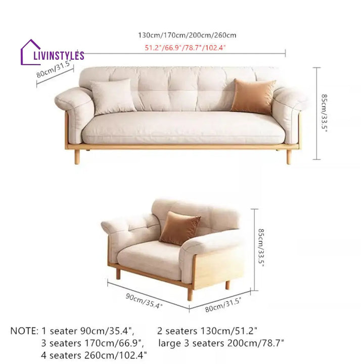 Japandi Style Upholstered Cotton Linen Sofa NATURAL / 0.9M/35.4INCH-1 SEATER SOFA