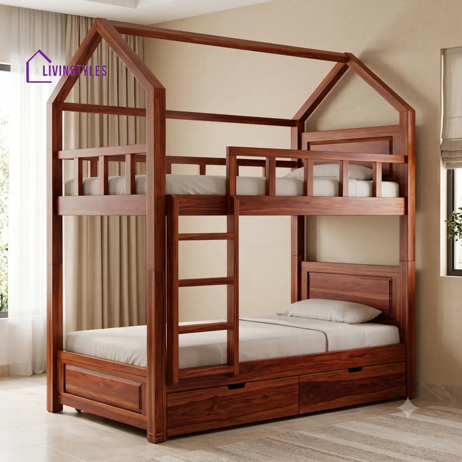 Hari Sheesham Wood Bunk Bed With Storage | Kids Bed