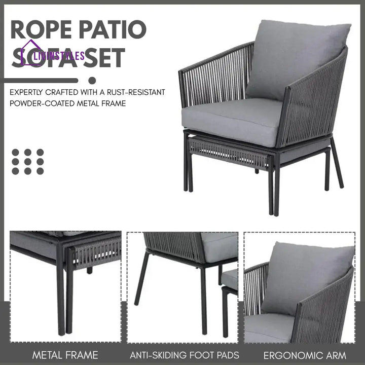 Harini Outdoor 5 Piece Rope Patio Sofa Set (Grey) - Patio Sofa Set
