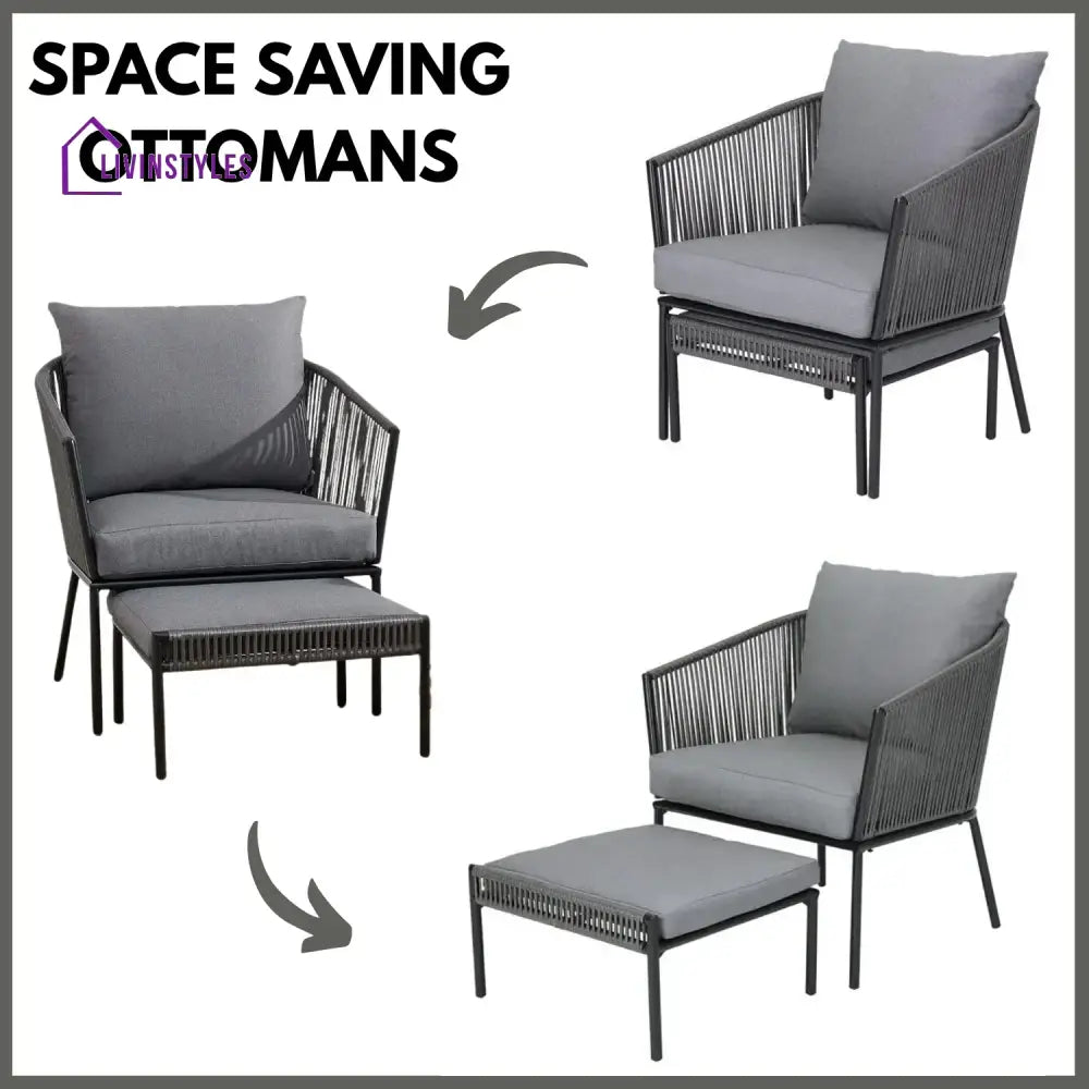 Harini Outdoor 5 Piece Rope Patio Sofa Set (Grey) - Patio Sofa Set
