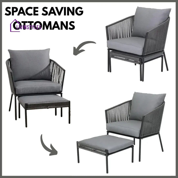 Harini Outdoor 5 Piece Rope Patio Sofa Set (Grey) - Patio Sofa Set