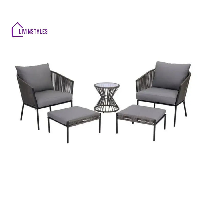 Harini Outdoor 5 Piece Rope Patio Sofa Set (Grey) - Patio Sofa Set