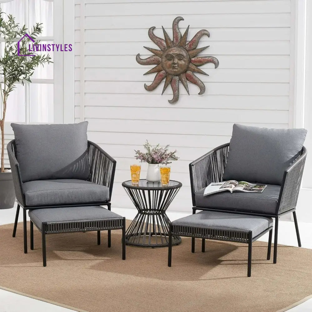 Harini Outdoor 5 Piece Rope Patio Sofa Set (Grey) - Patio Sofa Set
