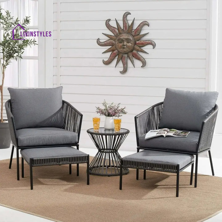 Harini Outdoor 5 Piece Rope Patio Sofa Set (Grey) - Patio Sofa Set