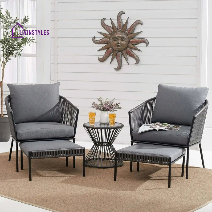 Harini Outdoor 5 Piece Rope Patio Sofa Set (Grey) - Patio Sofa Set