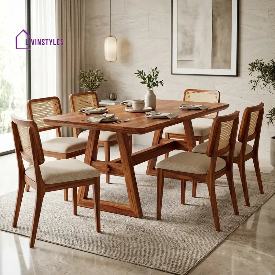 Harini Premium Wooden 6 Seater Dining Table Set
